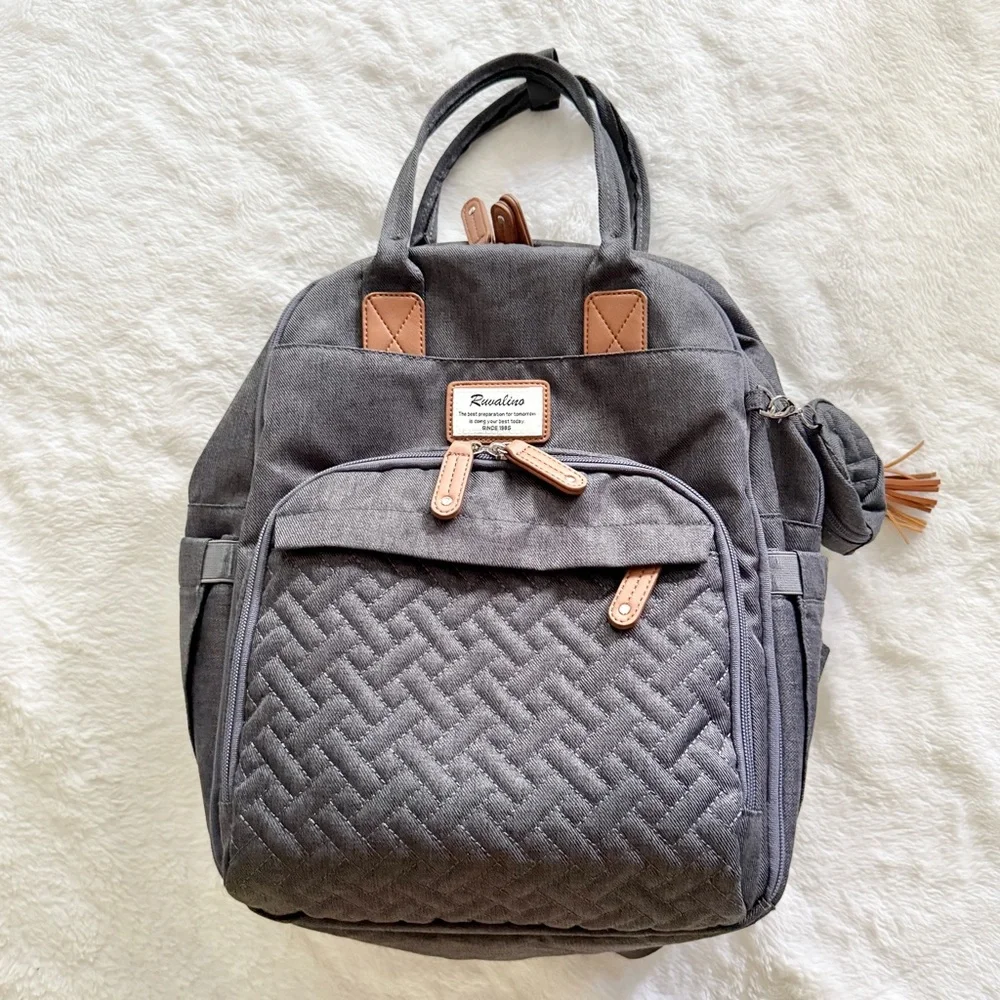 Ruvalino Diaper Bag Backpack with Changing Pad and Pacifier Case Dark Gray